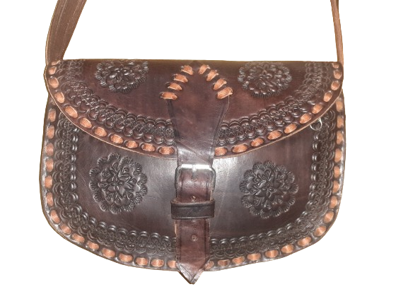 Bolso ovalado hebilla mediano labrado-0